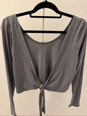 Lululemon Bluish Gray Tie-Front Long Sleeve Crop Top
